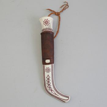 ERIK FANKKI, a Sami reindeer horn knife, signed EF and dated 1999.