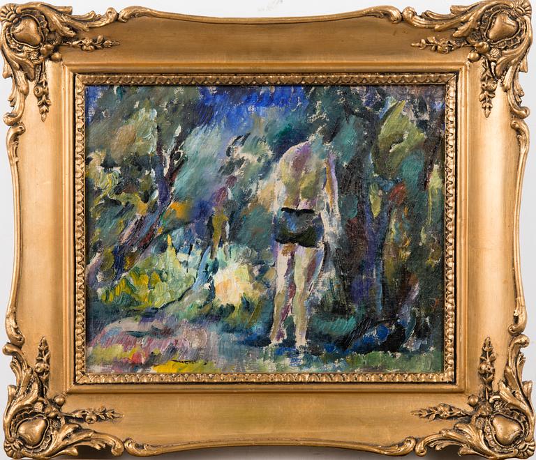 EEMU MYNTTI, öljy kankaalle, "Kaksi kylpijää", n. 1930-luku, epätarkka signeeraus.