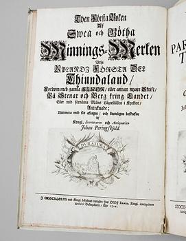 BOK, "Monumenta Uplandica per Thiundam" av Johan Peringskiöld, Stockholm 1710 och 1719.