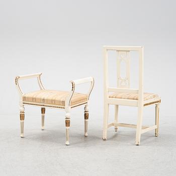 A Late Gustavian sofa, chair and stool, 19th and 20th century.