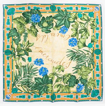 Cartier, an 'Emeralds/Emeraudes' silk scarf.