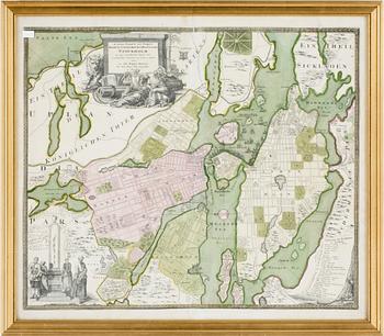 Johann Baptist Homann · JOHAN BAPTISTA HOMANN, karta, gravyr, "Stockholm", 1700-tal.