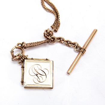 FICKUR, förgylld mässing, Hampden Watch Co, USA, ca 1900, med kedja.