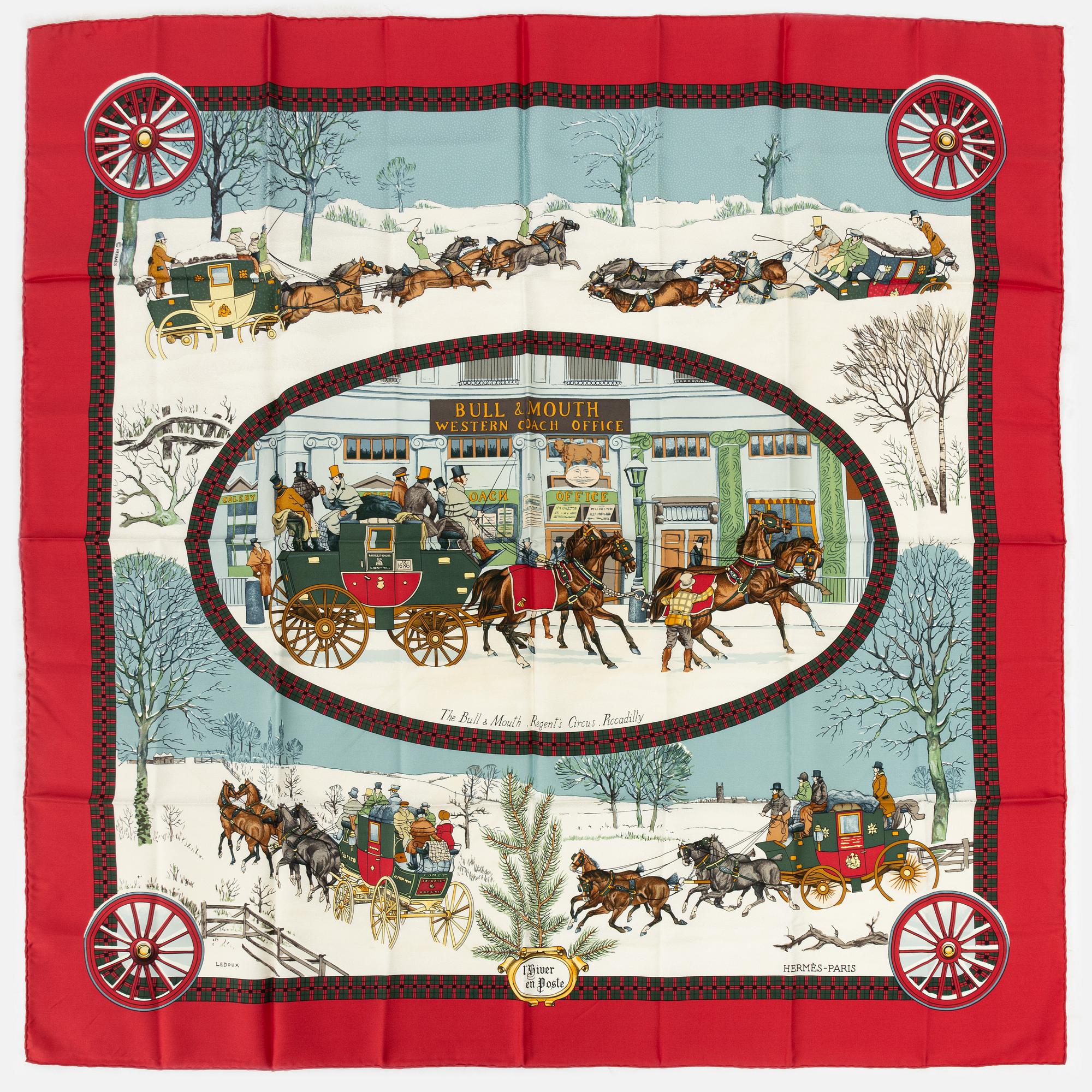 Hermès, scarf "L'Hiver en Poste".