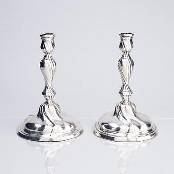 A pair of German 18th century silver candlesticks, possibly mark of Friedrich Wilhelm Krause, Berlin 1788-1802.