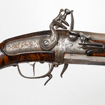 Flintlåspistol, s k Wender, signerad, 1700-talets mitt.