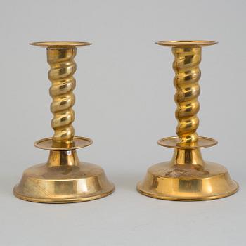 Six baroque style brass candleholders by Gottfrid Carlsson, Eskilstuna, Sweden, secodn half of the 20th century.