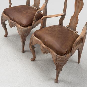 Two pairs of Norwegian armchairs, Baroque, 18th Century and Baroque style, circa 1900.