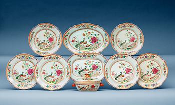1571. A famille rose 'double peacock' part dinner service, Qing dynasty, Qianlong (1736-95).