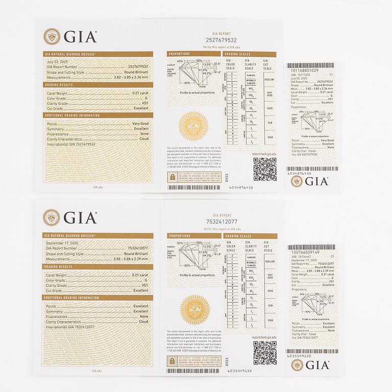 Earrings 18K white gold with brilliant-cut diamonds, accompanying GIA dossier.