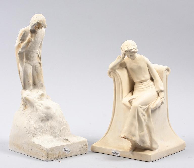 SKULPTURER, 2 st, gips. Bär signatur.
