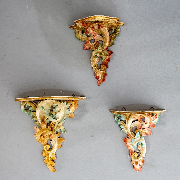 Three mid 20th century wooden shelfs from Paoletti, Firenze Italy.