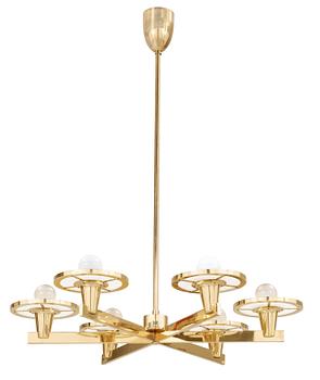 446. A Hans-Agne Jakobsson brass ceiling lamp, Markaryd Sweden 1960-70's.