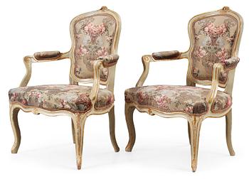 555. A pair of Swedish Rococo 18th century armchairs.