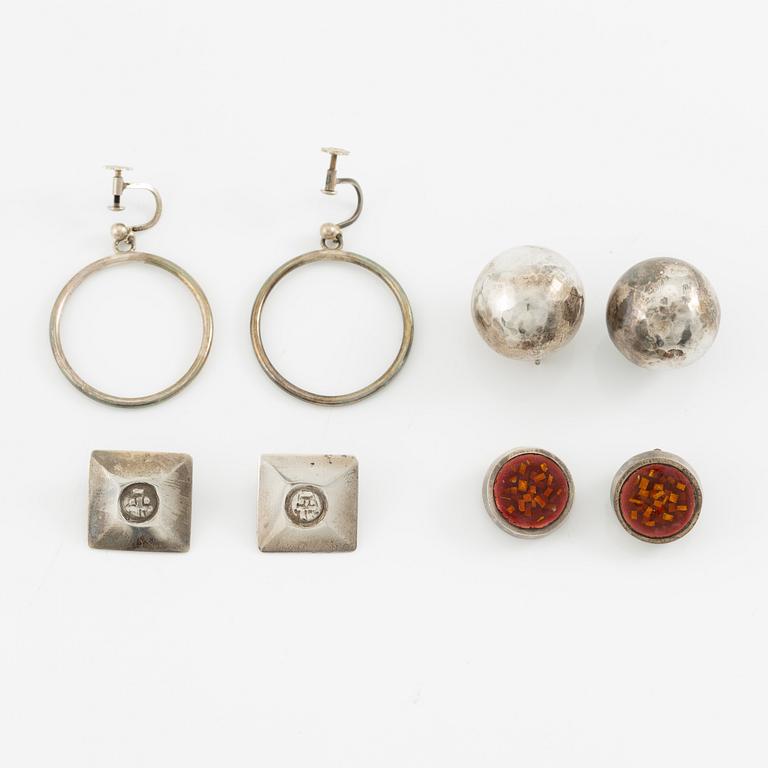 Lars Arby, four pairs of earrings, silver, Gothenburg including 1963 and 1969.