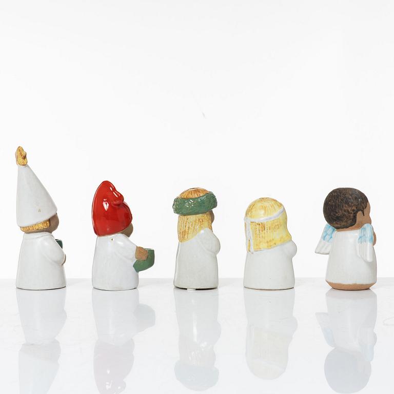 Lisa Larson, a set of five stoneware figurines, including from the series 'Adventsbarn', Gustavsberg.