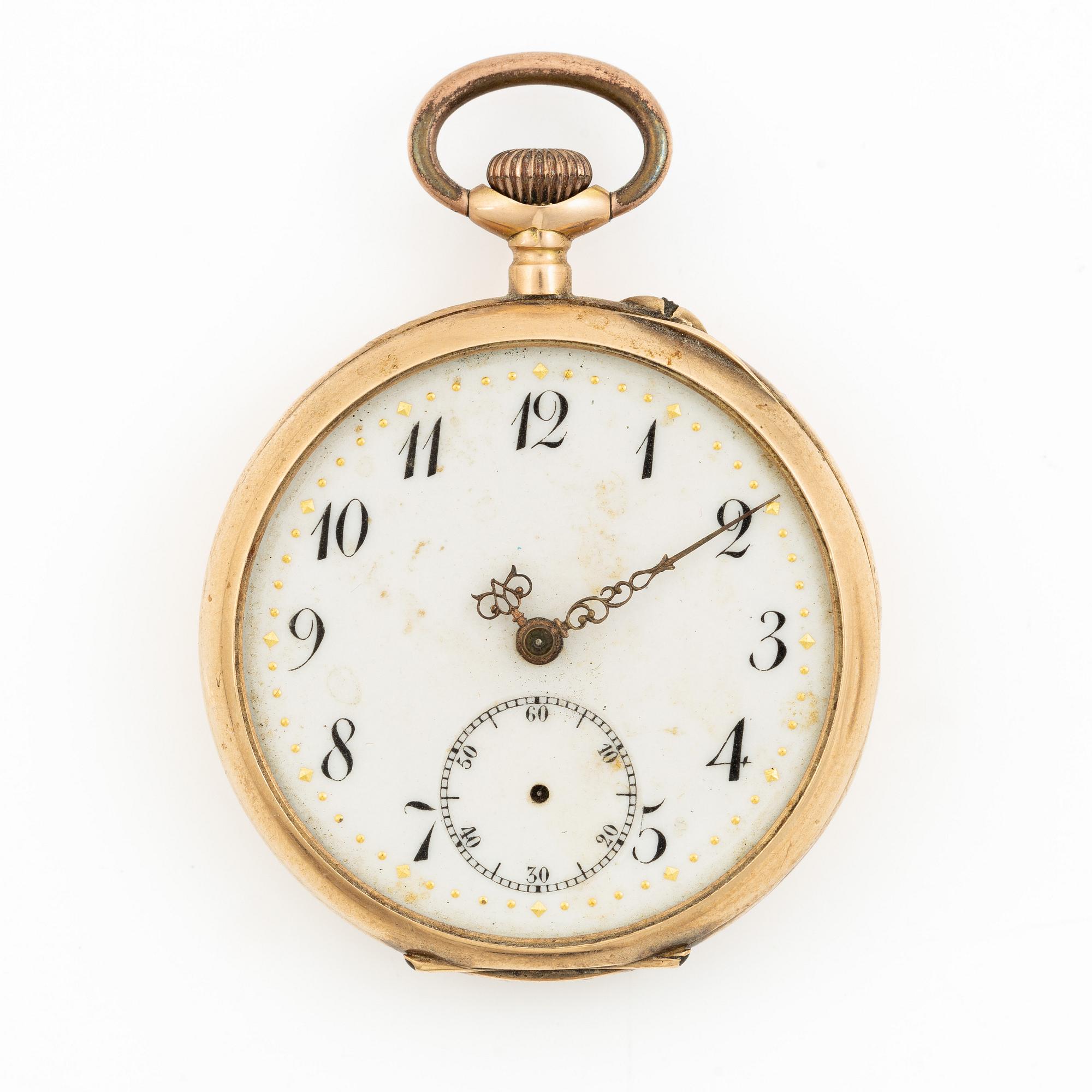 Pocket watch, 14K gold, 36 mm.