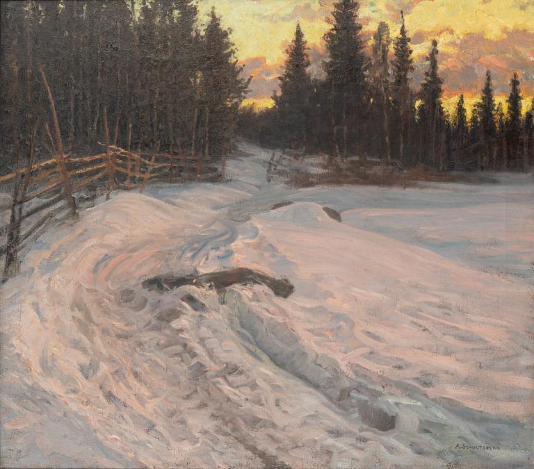 Anshelm Schultzberg. Winter landscape in dusk.