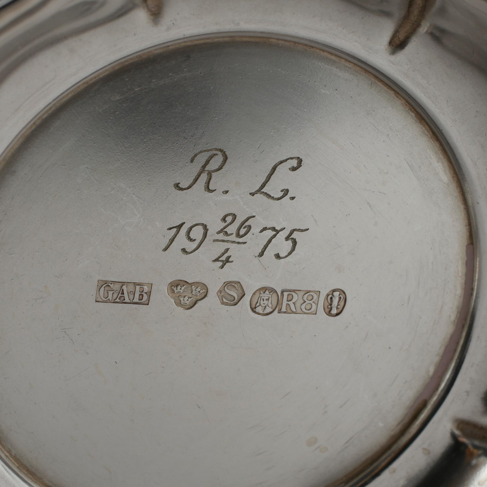 PARTI SILVER, 19 delar, bland annat CG Hallberg, Stockholm, 1935. Total vikt ca 1489g.