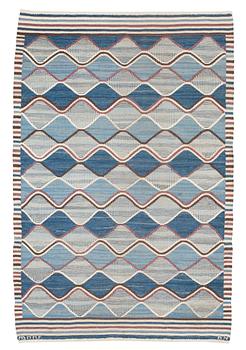 657. RUG. "Spättan blå". Tapestry weave (gobelängteknik). 213 x 140 cm. Signed AB MMF BN.