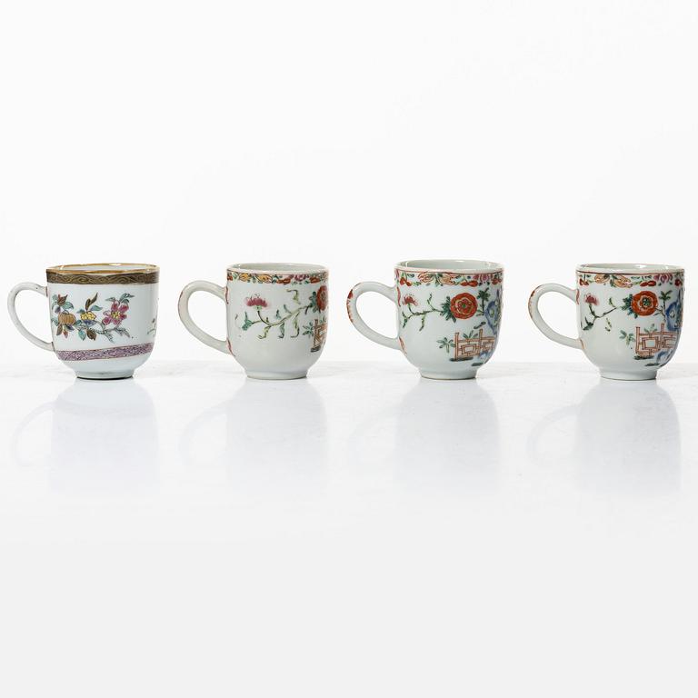 A group lot of 11 Chinese cups, Qing dynasty, Qianlong (1736-95).