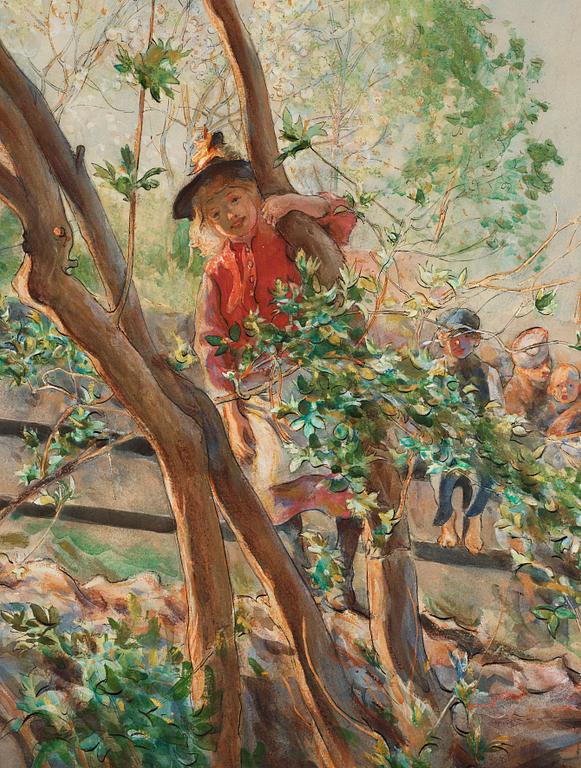 Carl Larsson, "På parkett" / "Parterre" / "Trädgård med lekande barn".