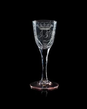 622. An English engraved wine goblet, late 18th Century.