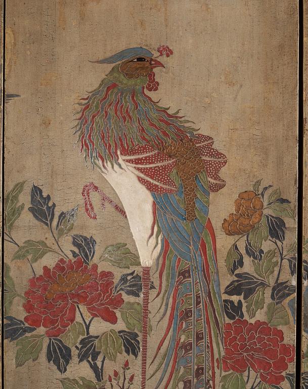 A four panel lacquer screen, Qing dynasty.