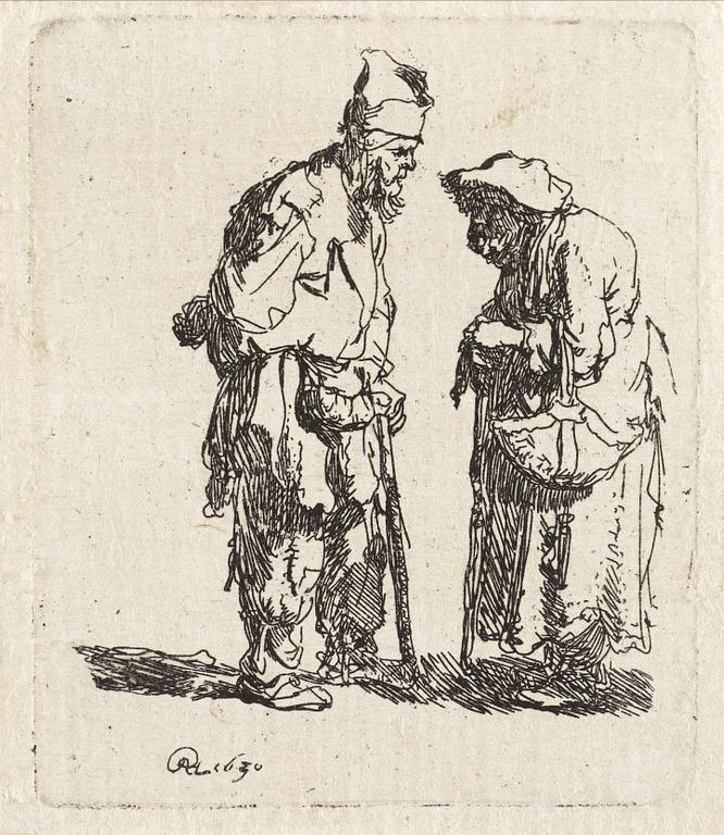 Rembrandt Harmensz van Rijn, "Beggar man and woman conversing".