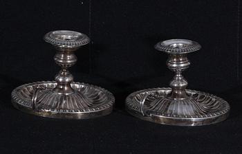 LJUSSTAKAR, ett par, silver, empire, Gustaf Möllenborg, Stockholm 1834.