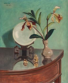 720. Einar Jolin, Still life with orchids and oriental objects.