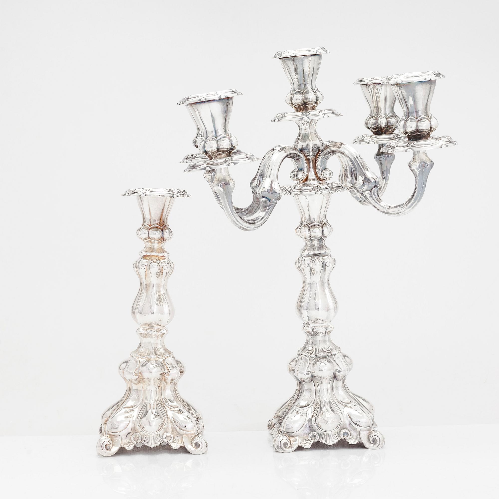 Kandelaber och ljusstake, silver, Kultakeskus, Tavastehus 1953-1972.