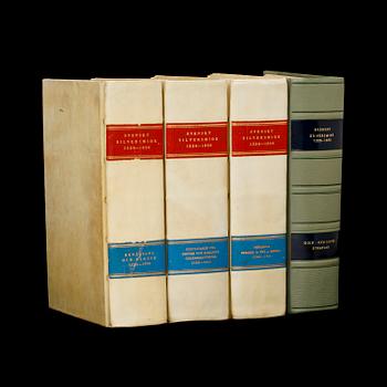 BÖCKER, 4 vol, "Svenskt silversmide 1520-1850" resp "Guld och silversmeder i Sverige".