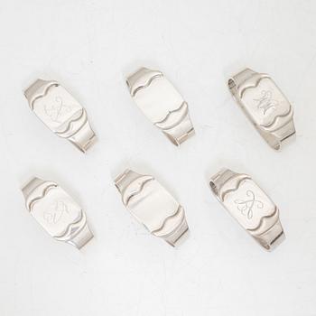 Erik Sjødahl Andersen, servettringar, 6 st, sterlingsilver, Danmark, 1900-talets senare del.