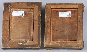 OKÄND KONSTNÄR, 2 st, kopior i A. van Ostades art, olja på pannå, 1800-tal.