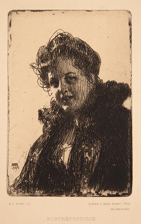 Anders Zorn, etchings, 3, unsigned for "Föreningen för grafisk konst", 1889, 1903.