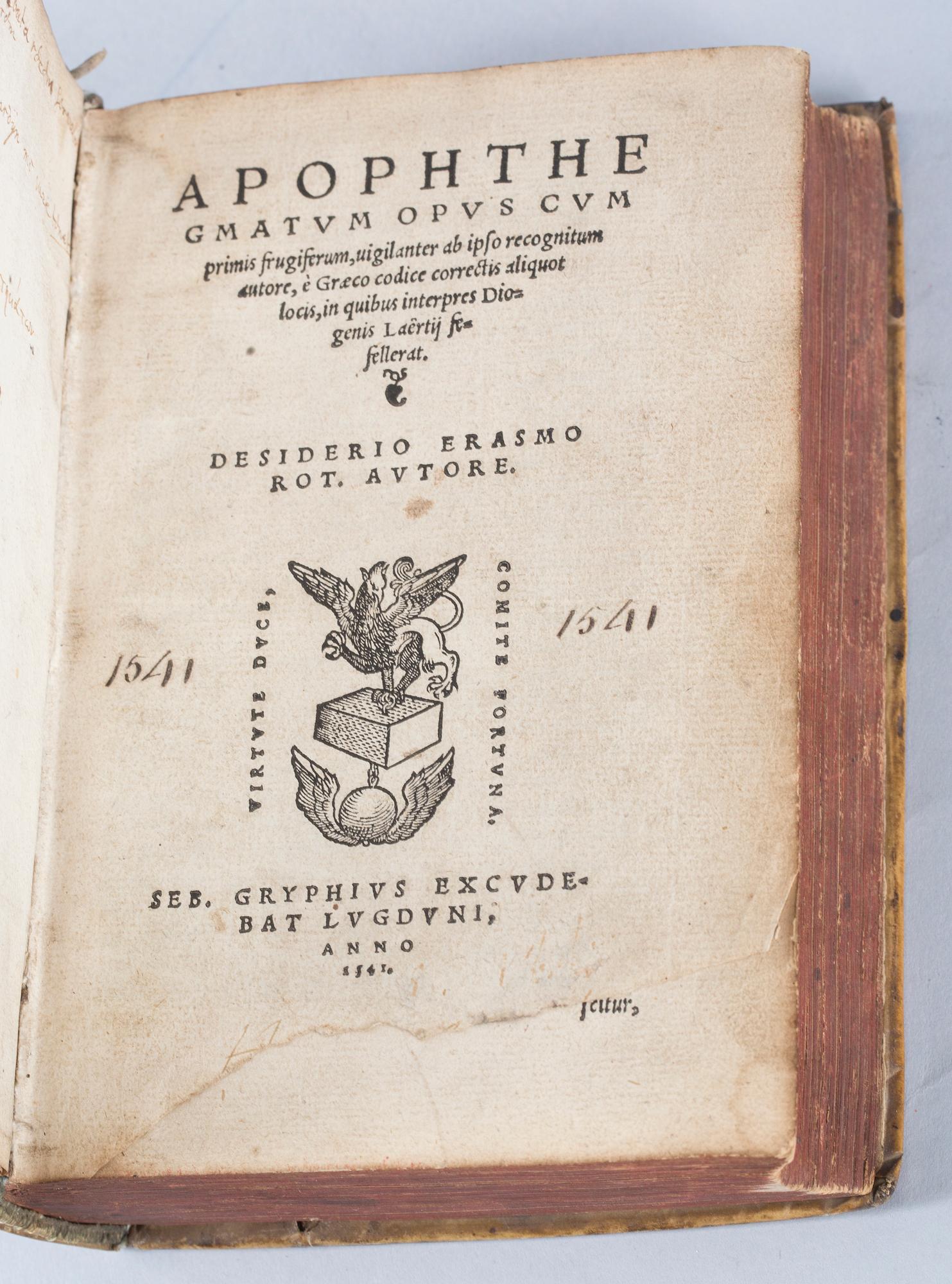 BOK, Erasmus av Rotterdam "Apophthegmatum Opus", 1541.