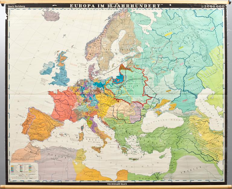 SKOLKARTA, Europakarta. Hermann Hoack, Tyskland. 1900-talets mitt.