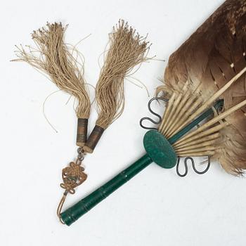 Solfjäder, bl. a malakit. Qingdynastin, 1800-tal.