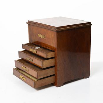A Swedish Empire mahogany minature commode, first part 19th century.
