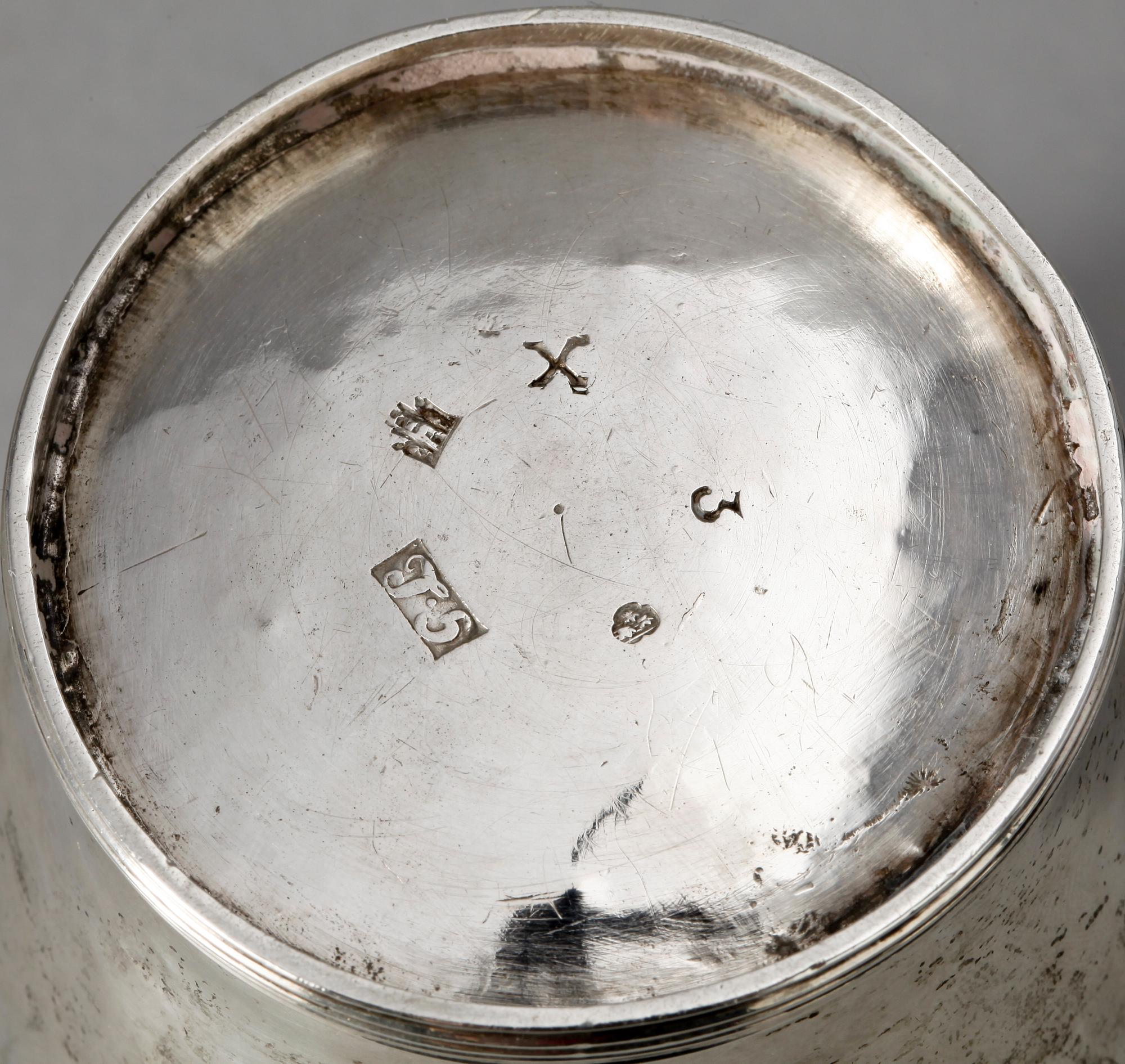 BÄGARE, silver. Gustaf Lindegren, Hälsingborg 1828. Vikt 89 gr.