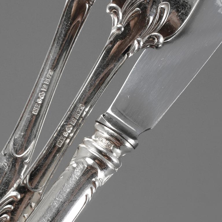 BESTICKSERVIS, 48 delar, silver, "Prins Albert", GAB, Stockholm, 1900-talets tredje kvartal, vikt ca 1870 gram.