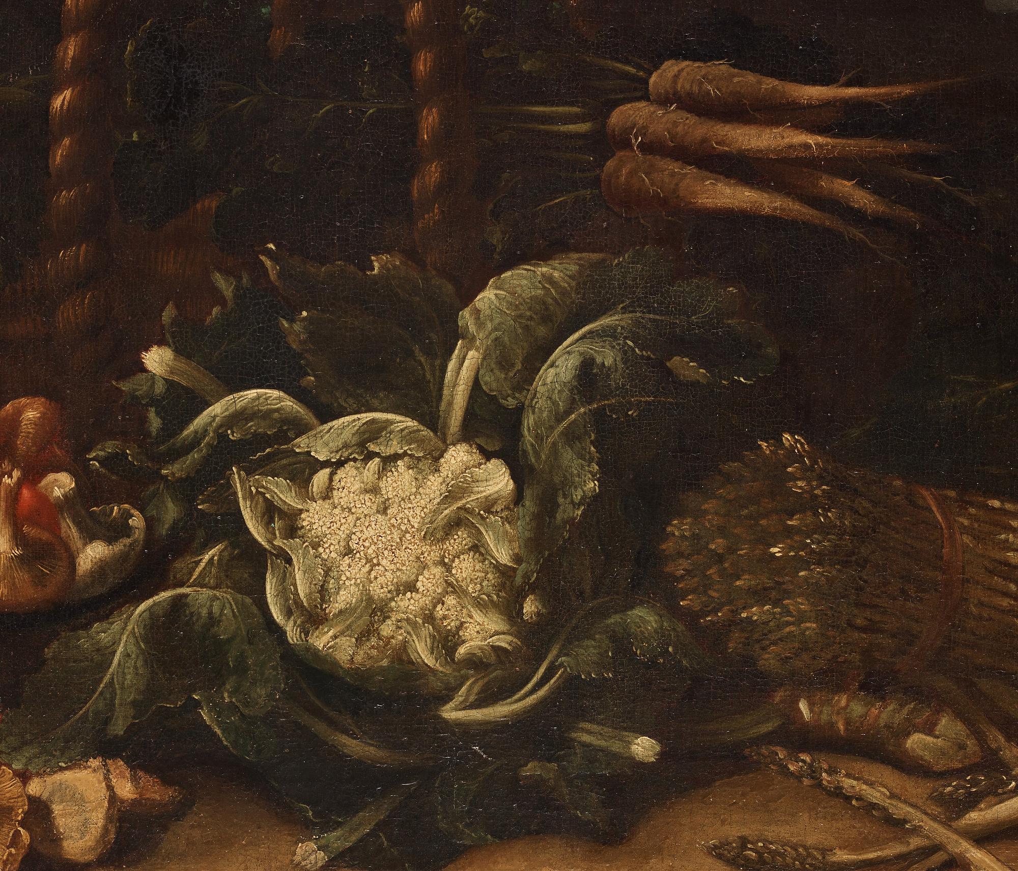 Simone del Tintore Follower of, Still life with asparagus, mushrooms, cauliflower and turnips.