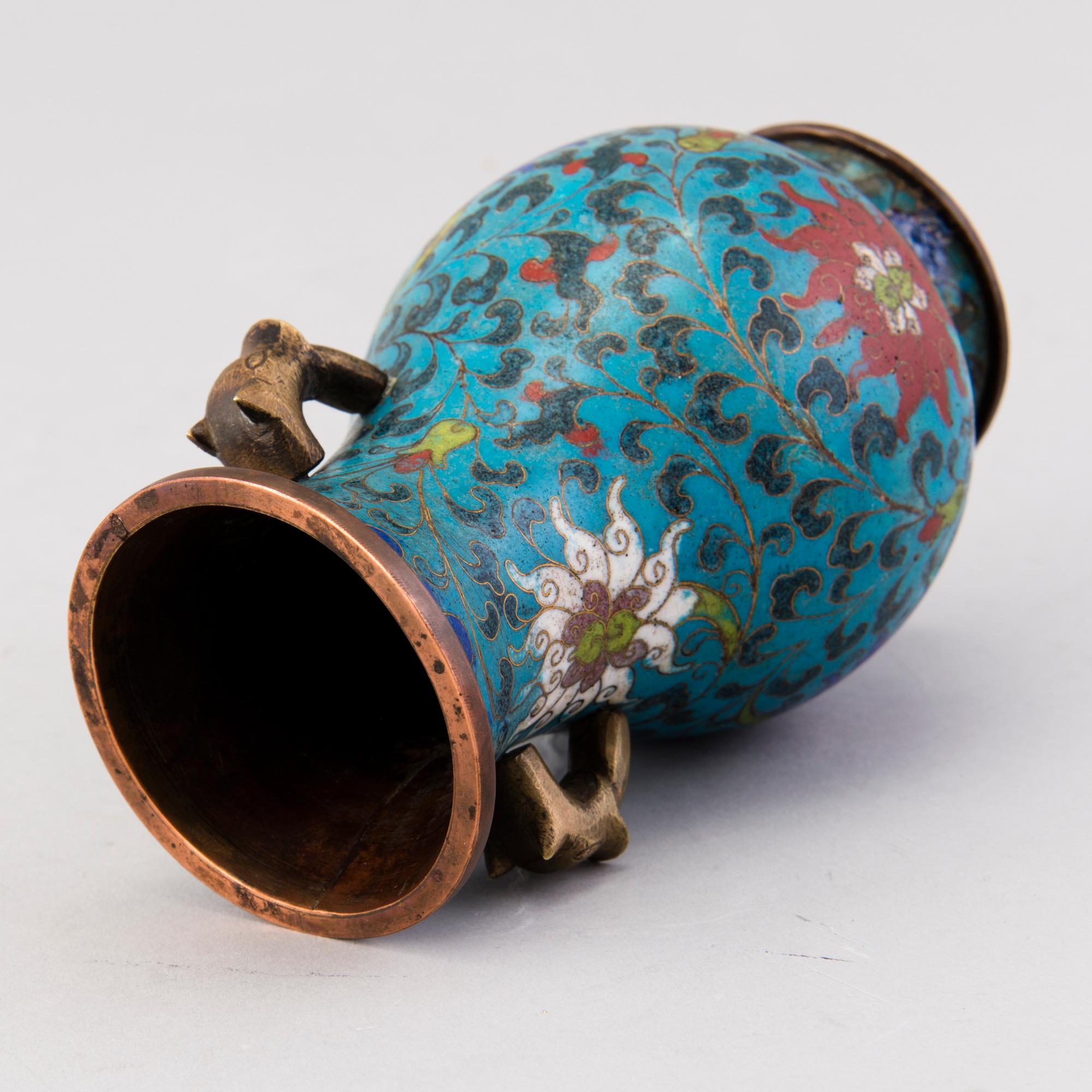 A Chinese cloisonné vase of the Ming dynasty.