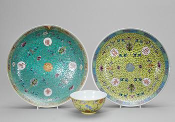 FAT, 2 st samt SKÅL. Porslin, Kina, 1800/1900-tal.