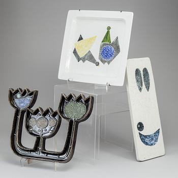 SYLVIA LEUCHOVIUS, three stoneware wall reliefs, Rörstrand, Sweden, one dated 1953.