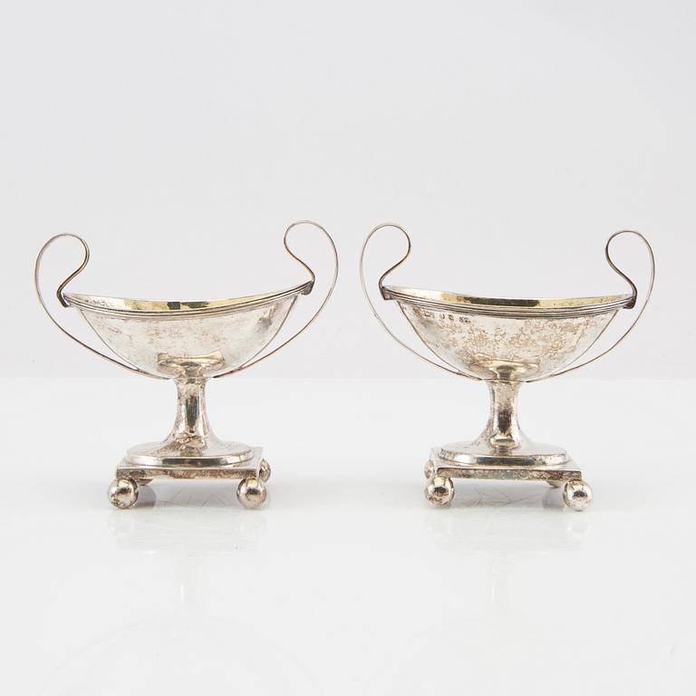 Stephan Westerstråhle salt cellar, a pair of Late Gustavian silver, Stockholm 1804.