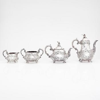 William Smily, kaffe- och teservis, 4 delar, sterlingsilver, London 1856.