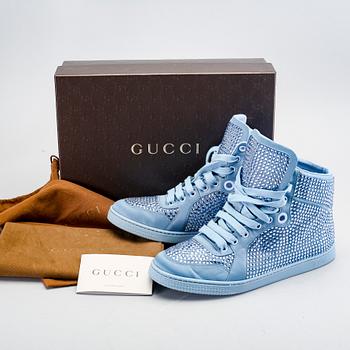 Gucci, sneakers, mineral blue, Swarowski crystals.