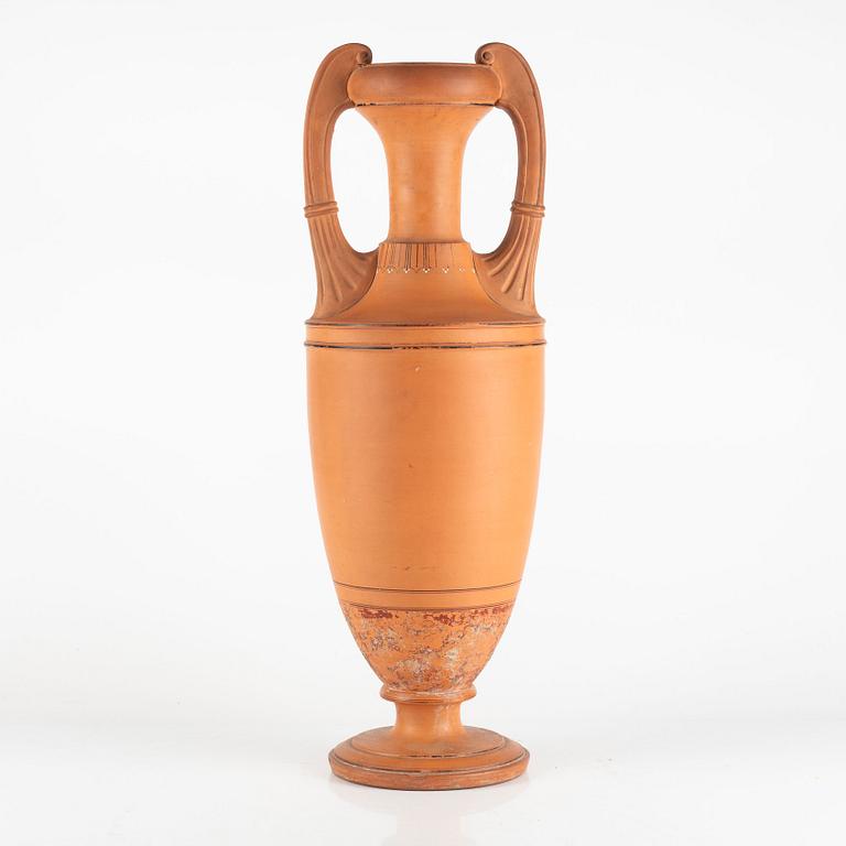 An amphora, terracotta  by Lauritz Hjorth, Bornholm, probably 1860s.